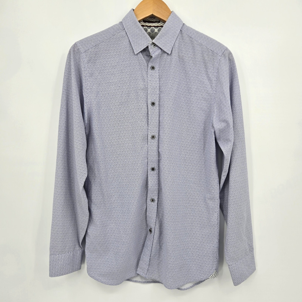 Ted Baker MMA HIENA Long Sleeve Button Up Shirt Blue Geo Classic Casual Size 2